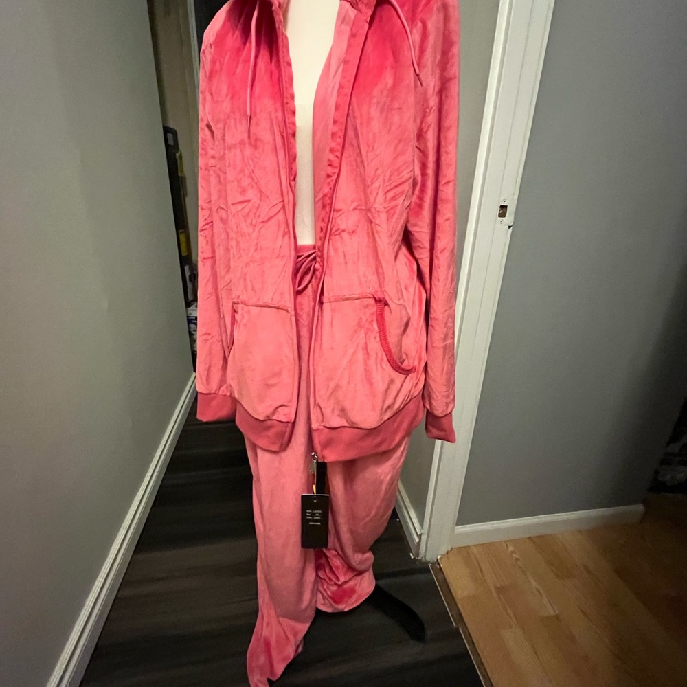 Coral Velour Hoodie Set